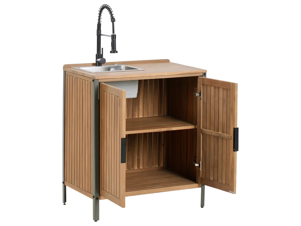 Outdoor-Küche 3er Set mit Spüle IVREA Braun / Schwarz zertifiziertes Akazienholz_988414
