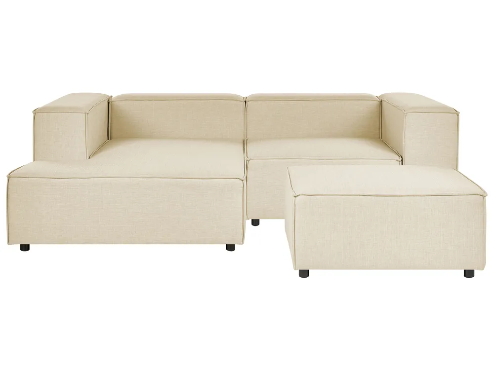 Modul Ecksofa 2-Sitzer APRICA mit Ottomane Kunstleinen Beige rechtsseitig