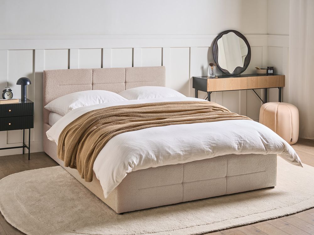 Ottoman Bed MASSOGNES Boucle Beige 140 x 200 cm