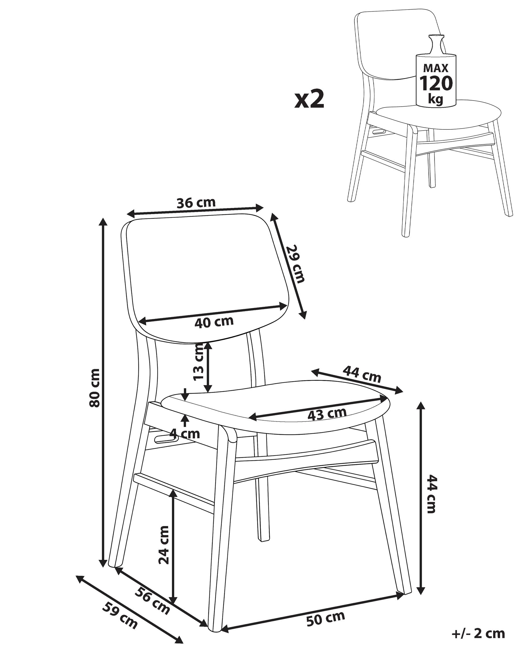 Esszimmerstuhl 2er Set MAYER Stoff Cremeweiß / Braun_1060364