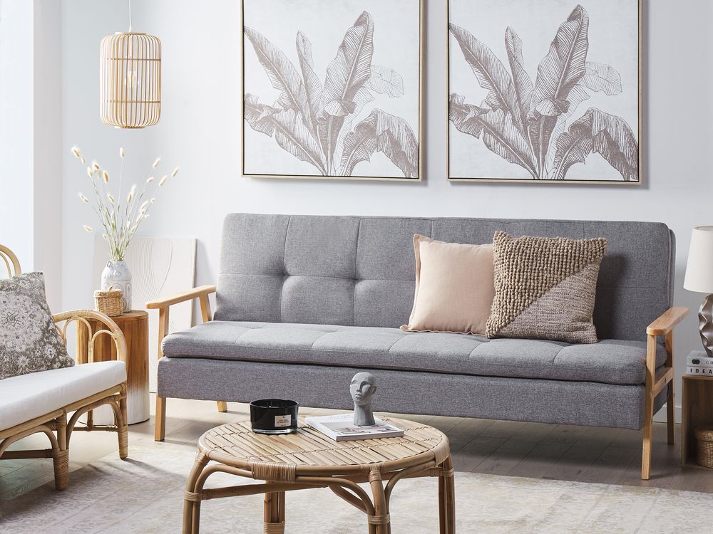 Sofa Bed 3 Seater TJORN Fabric Light Grey