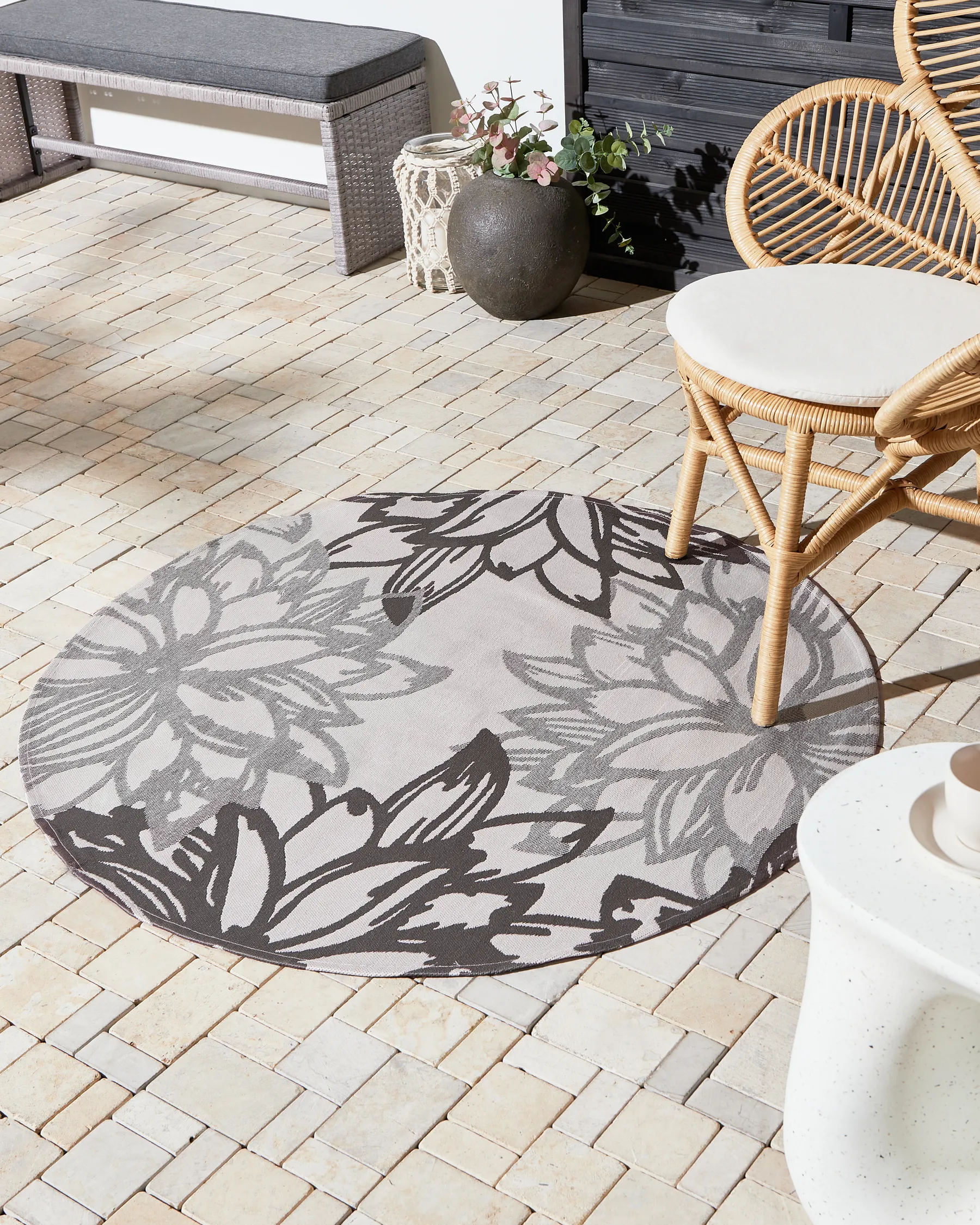 Outdoorteppich SOLAPUR Grau ø 120 cm_992439