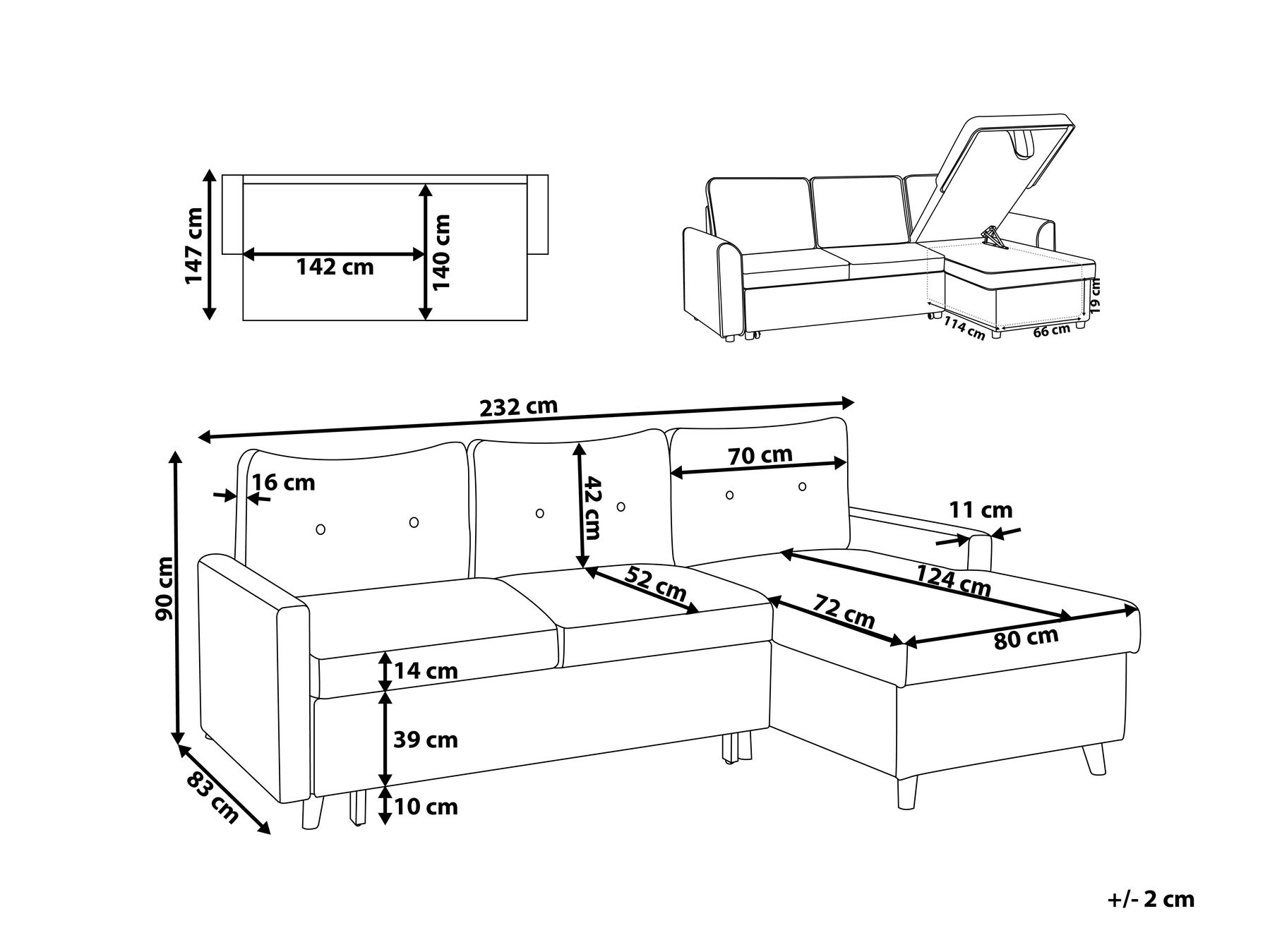 Eckschlafsofa 4-Sitzer FLAKK mit Stauraum Stoff Hellgrau linksseitig_800324