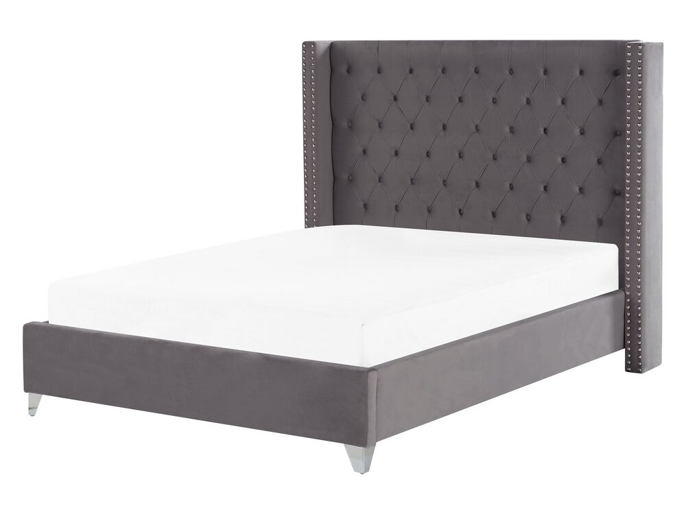 Krevet Samet LUBBON 160 x 200 cm Sivi