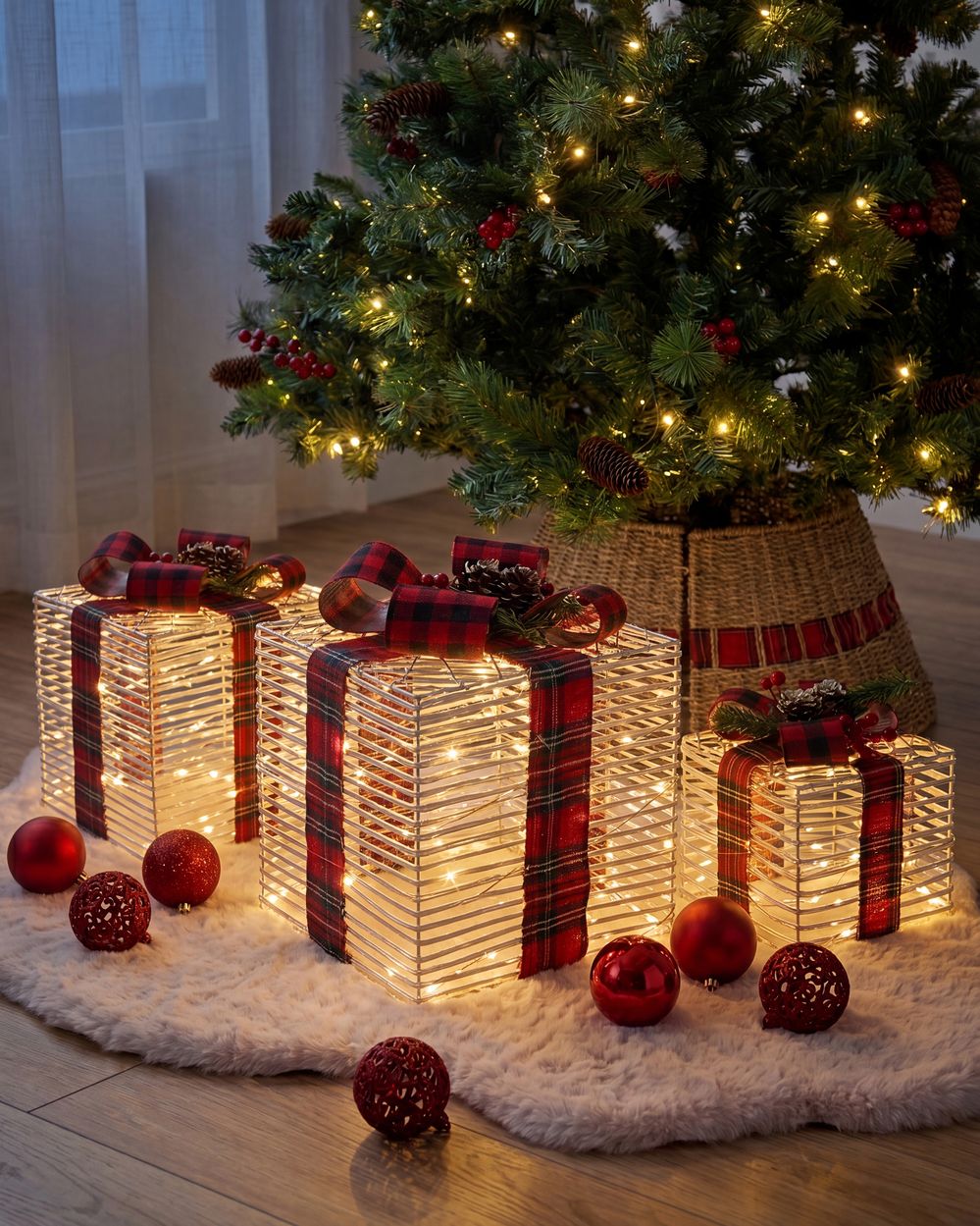 Set of 3 Christmas Decorations LED MANGEN 20/25/35 cm Christmas Gifts Off-White
