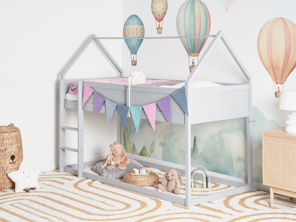 Mid Sleeper Bed House Pine Wood DIENNE 90 x 200 cm (EU Single) Grey
