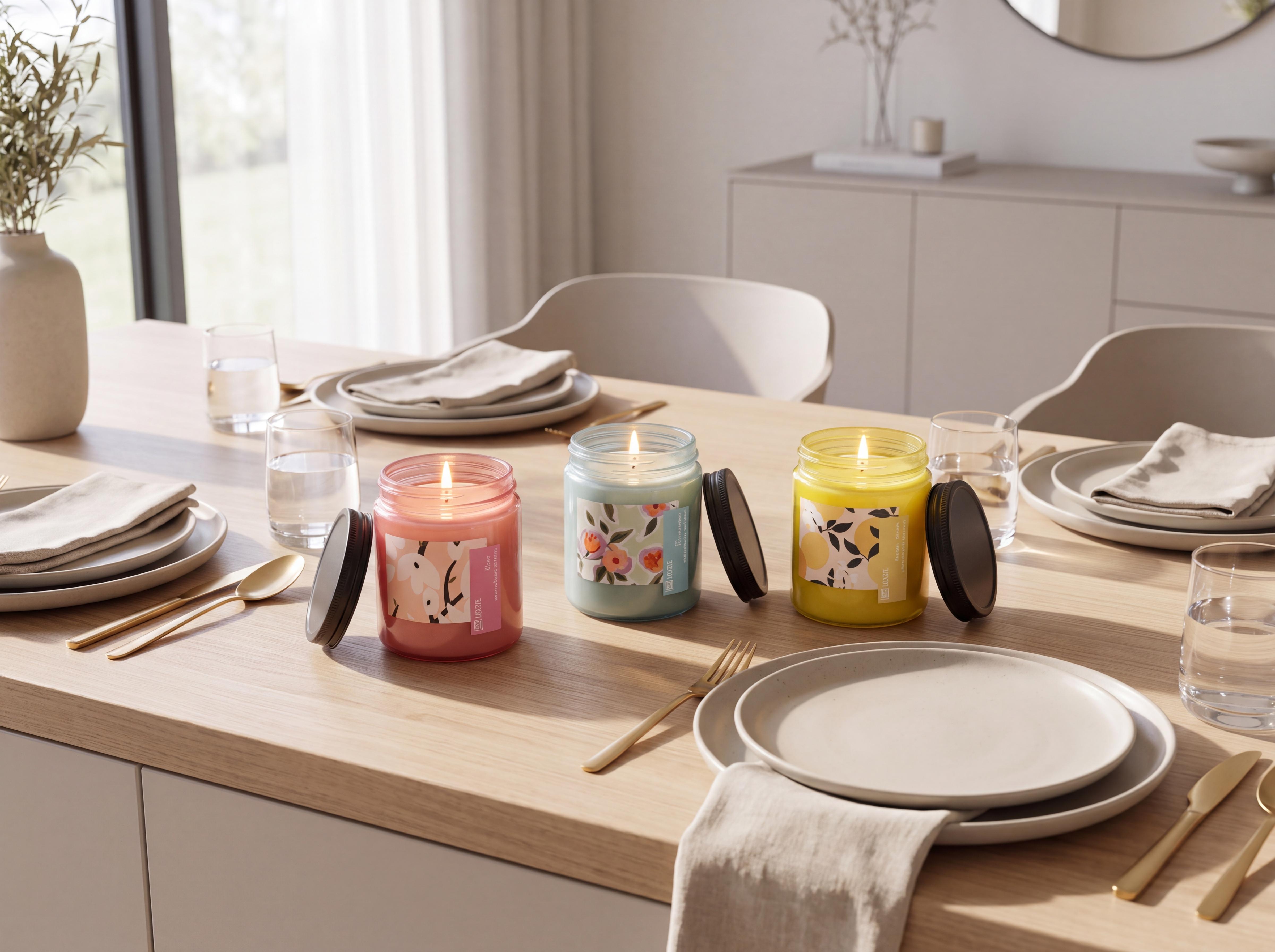 Set of 3 Scented Candles FRUITY BLOOM Soy Wax Oriental Notes Herb Notes Floral Notes