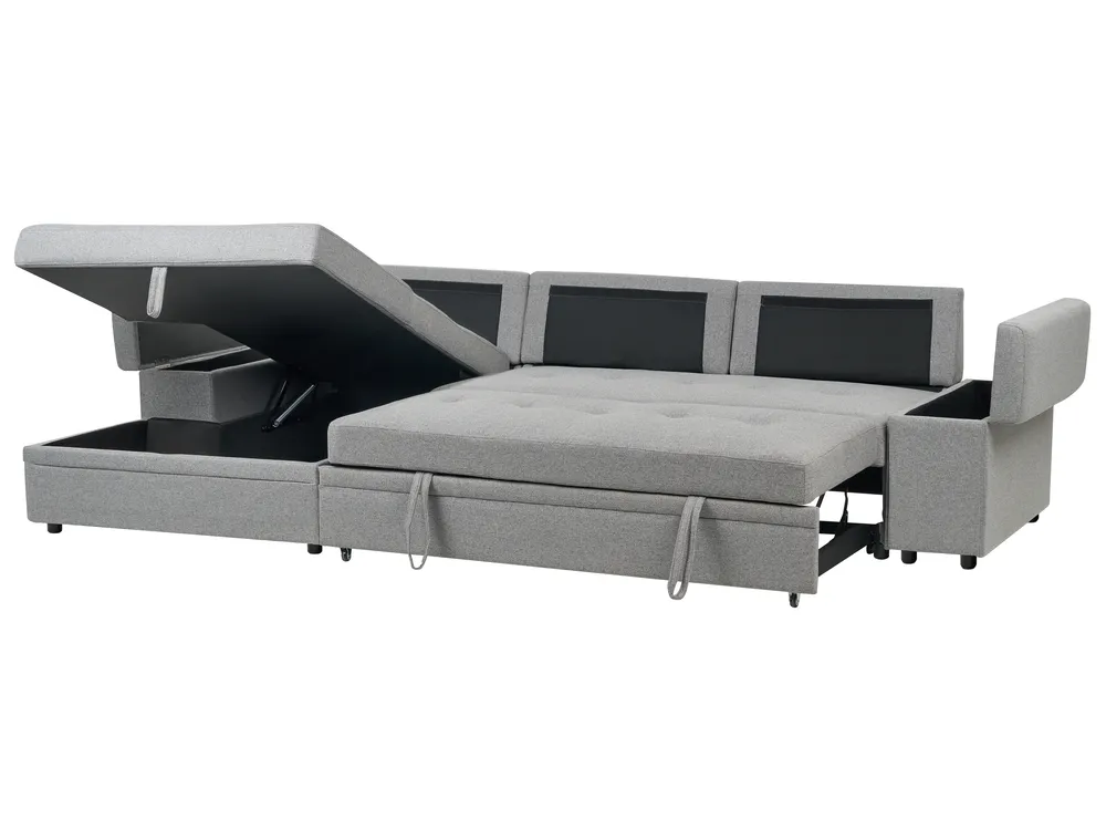 Eckschlafsofa 3-Sitzer HRISEY mit Stauraum Kunstleinen Grau rechtsseitig_955979