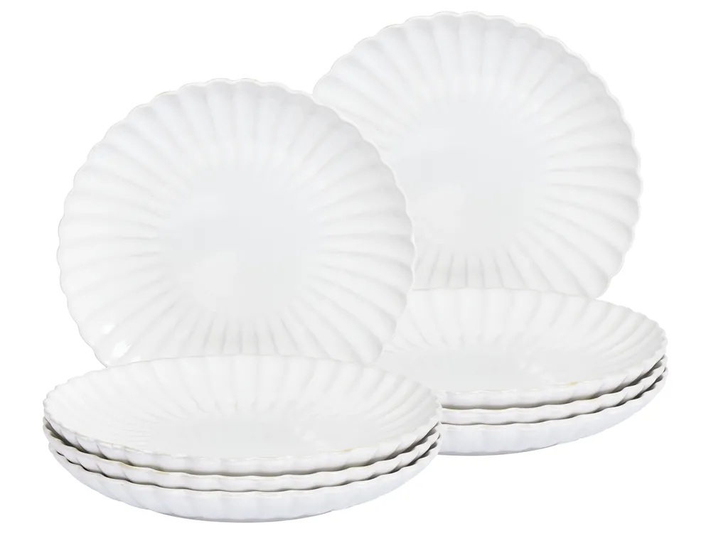 Speiseteller 8er Set NETTLE Steinzeug Cremeweiß
