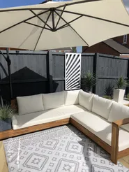 Garten Ecksofa 5-Sitzer MARETTIMO zertifiziertes Akazienholz Cremeweiß rechtsseitig_857572