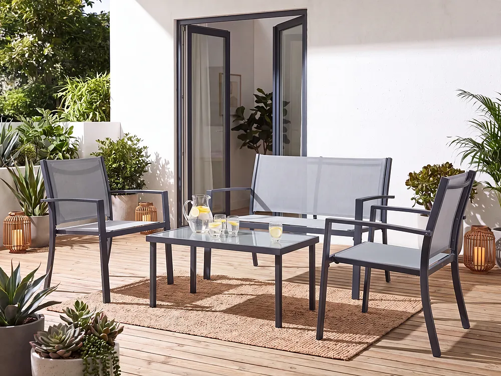 Lounge Set mit Tisch 4-Sitzer TAVOLETO Metall Grau_1154568