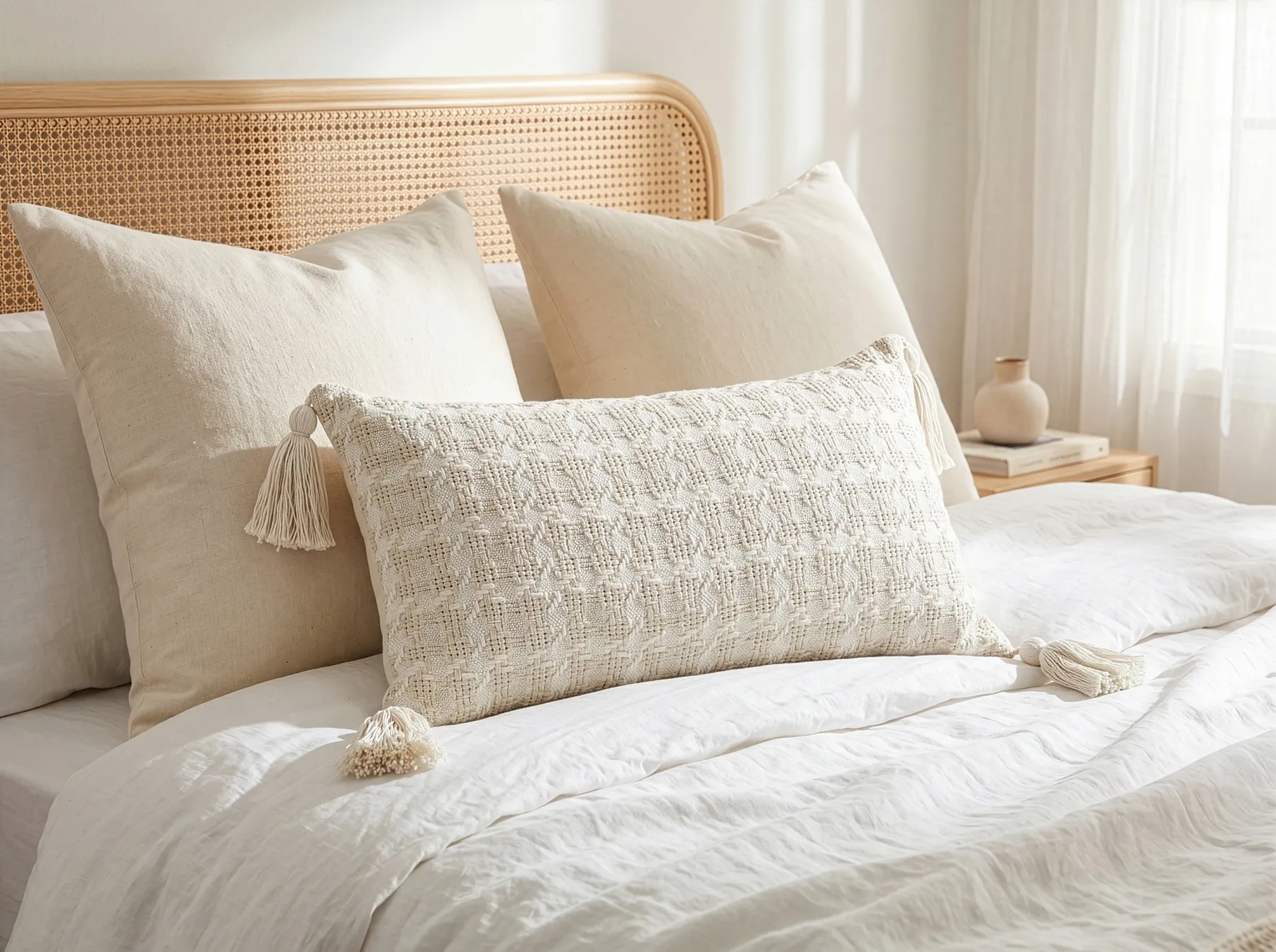 Set of 2 Decorative Cushions DOURIS 30 x 60 cm Light Beige Checked_902368