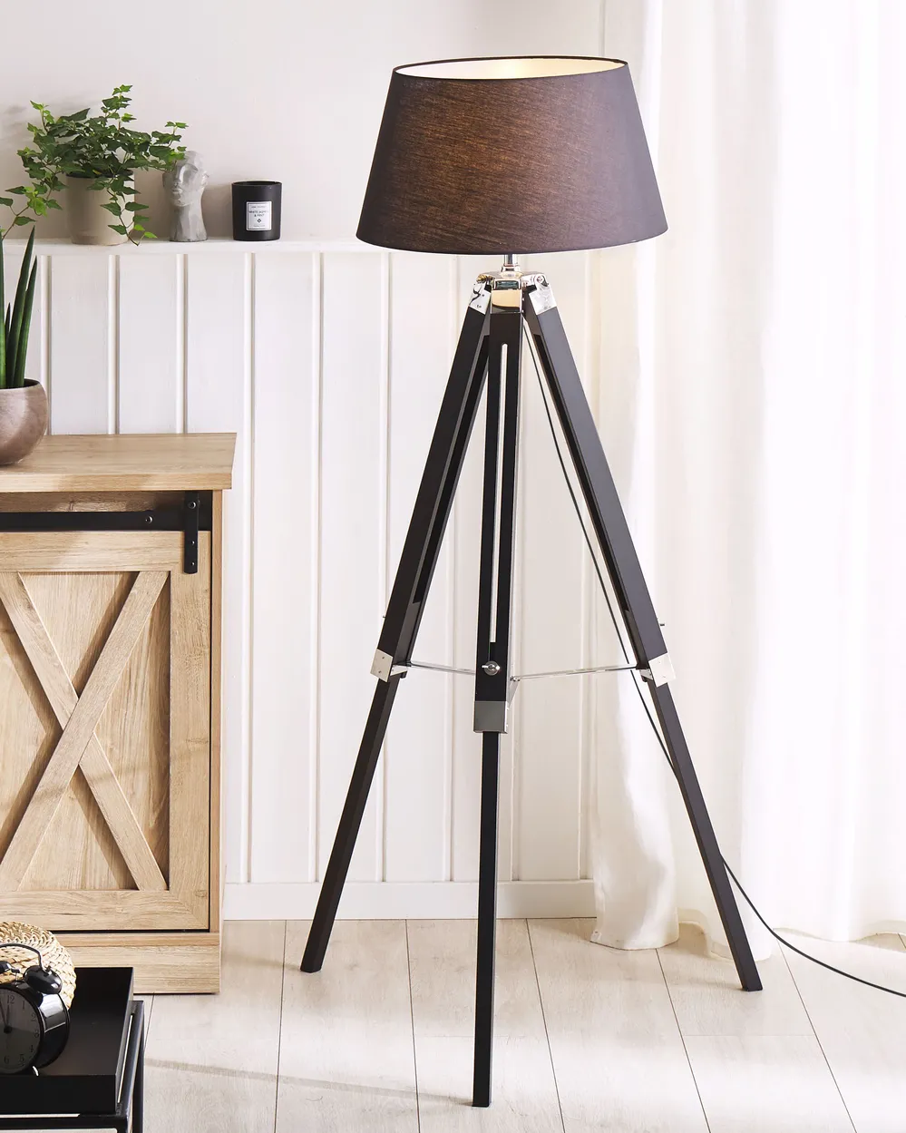 Floor Lamp MADEIRA Pine Wood Black_795603