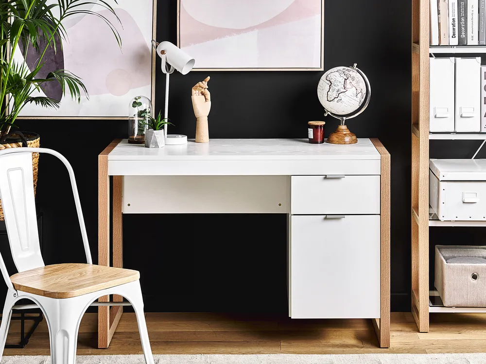 Schreibtisch JOHNSON 112 cm 50 cm mit Stauraum Braun / Weiß