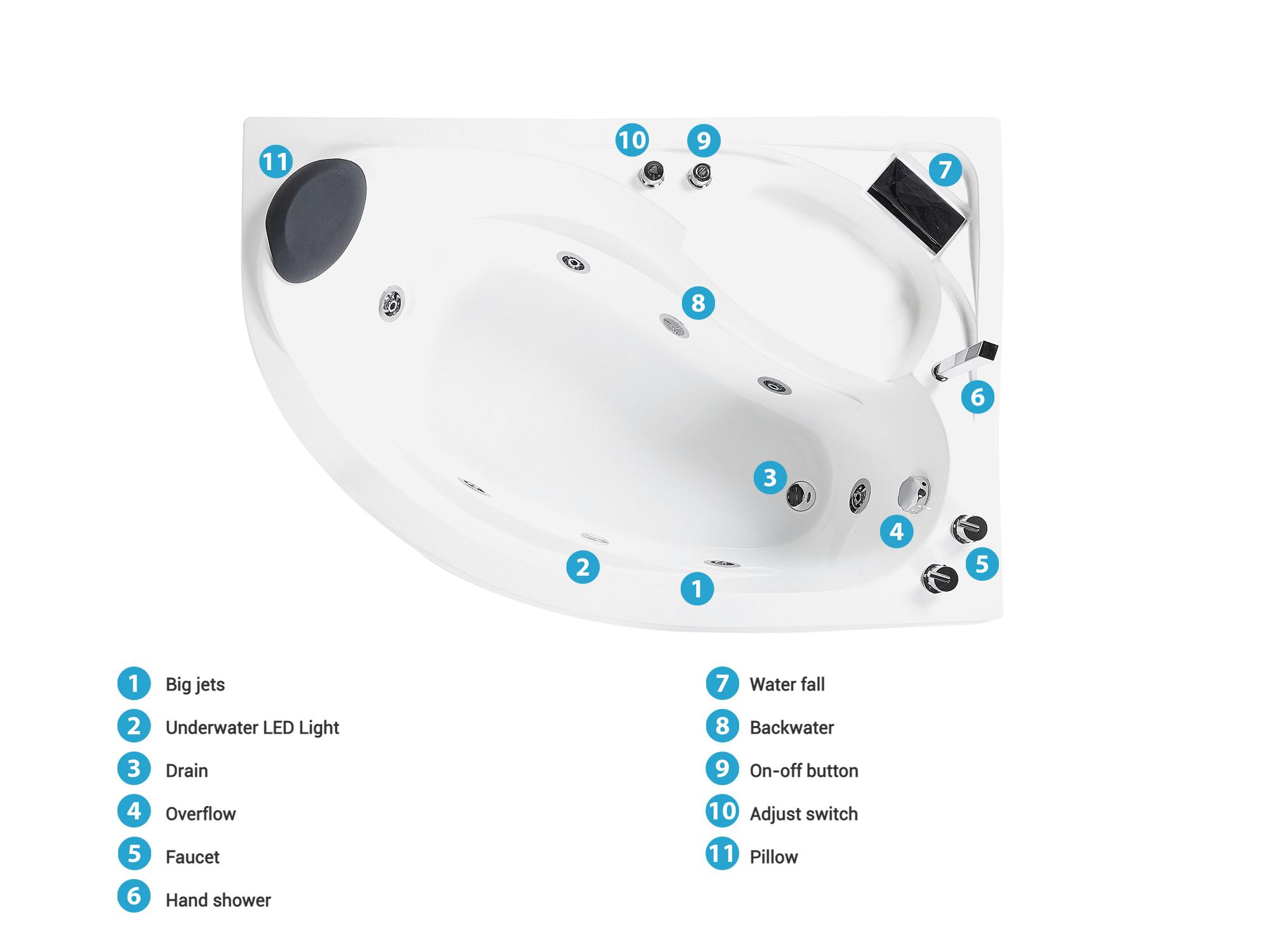 Corner Hot Tub with LED NEIVA 1500 x 1000 mm White Left Hand_796692