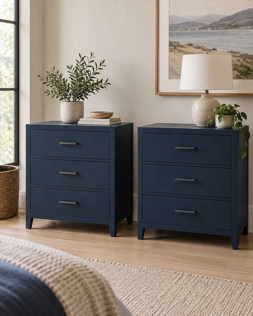 Set of 2 Bed Storage Drawers Pine Wood RUMILLY Navy Blue
