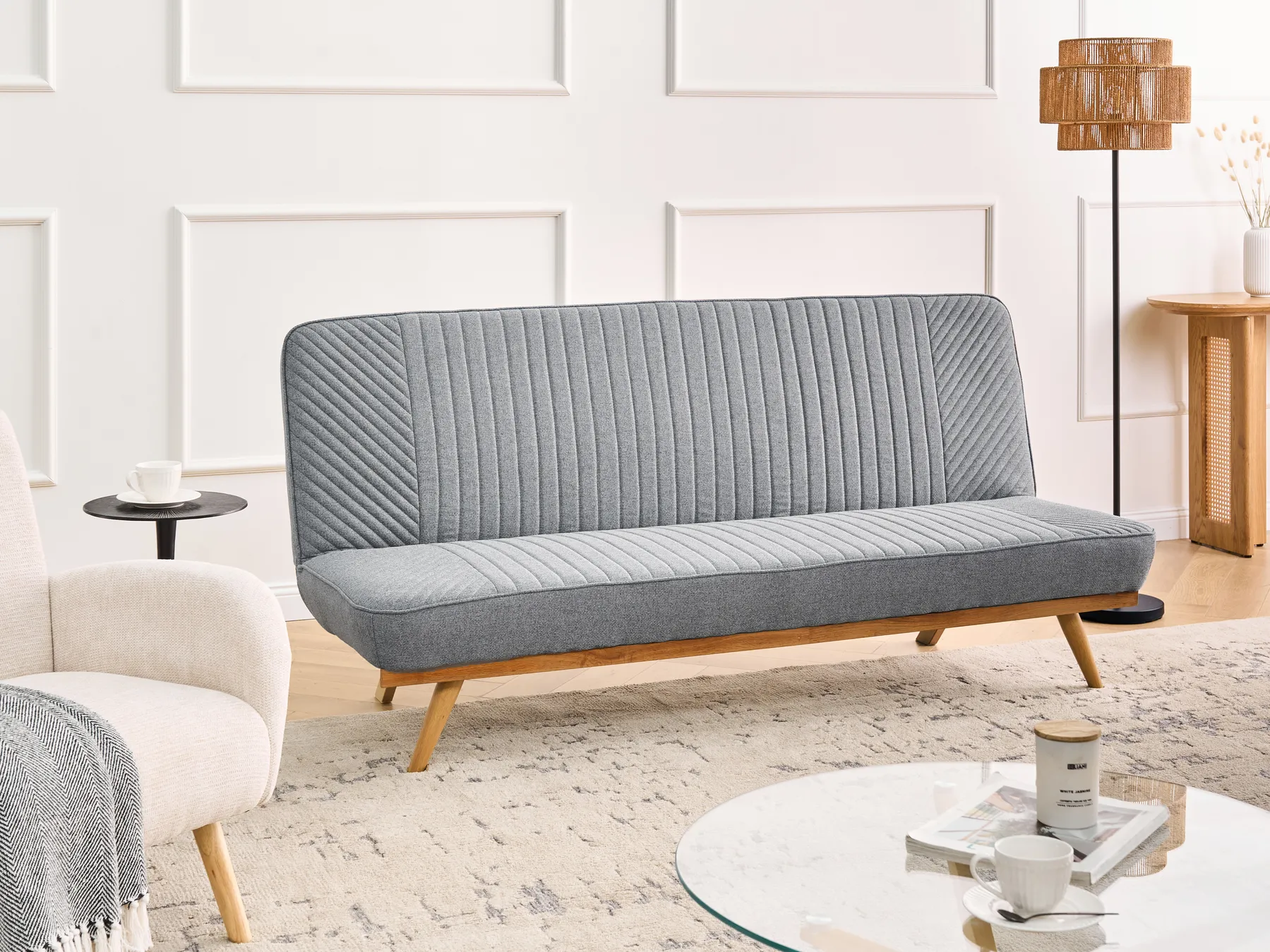 Sofa Bed 2 Seater KALFAFEL Fabric Grey_1009405
