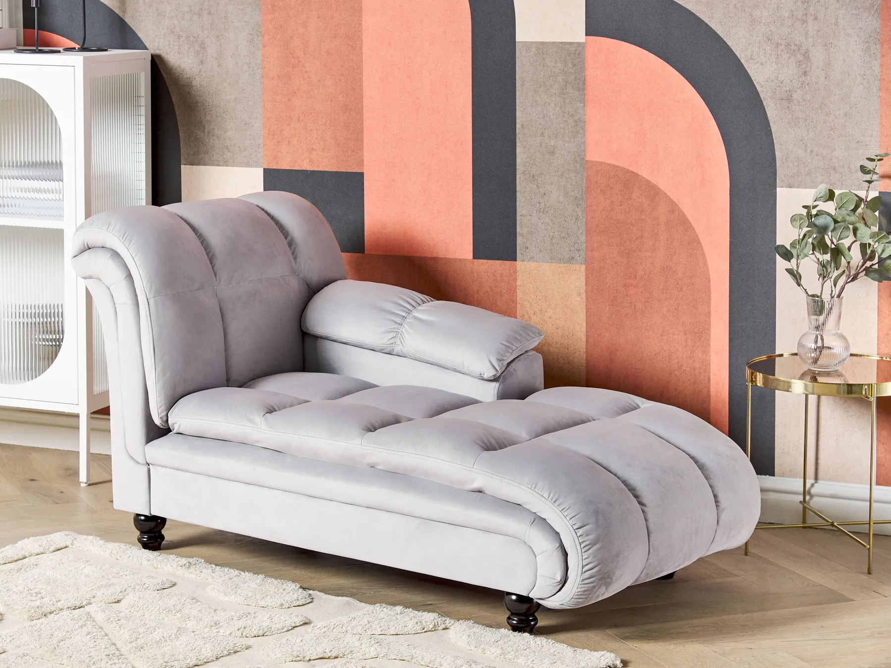 Linksseitige Chaiselongue LORMONT Samtstoff Hellgrau_763315