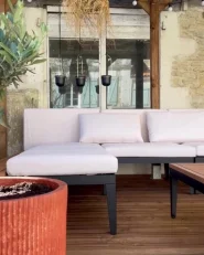 Garden Lounge Set with Table and Ottoman 4 Seater BRACCIANO Certified Acacia Wood Light Beige Right Hand_997548