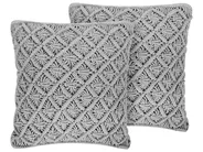 Dekokissen 2er Set KIZKALESI 45 x 40 cm Baumwolle Grau Geometrisches Muster_768996