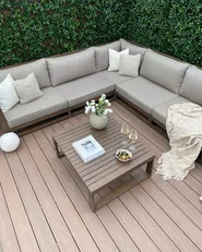 Garten Ecksofa mit Tisch 5-Sitzer TIMOR modular zertifiziertes Akazienholz Dunkelbraun_871200