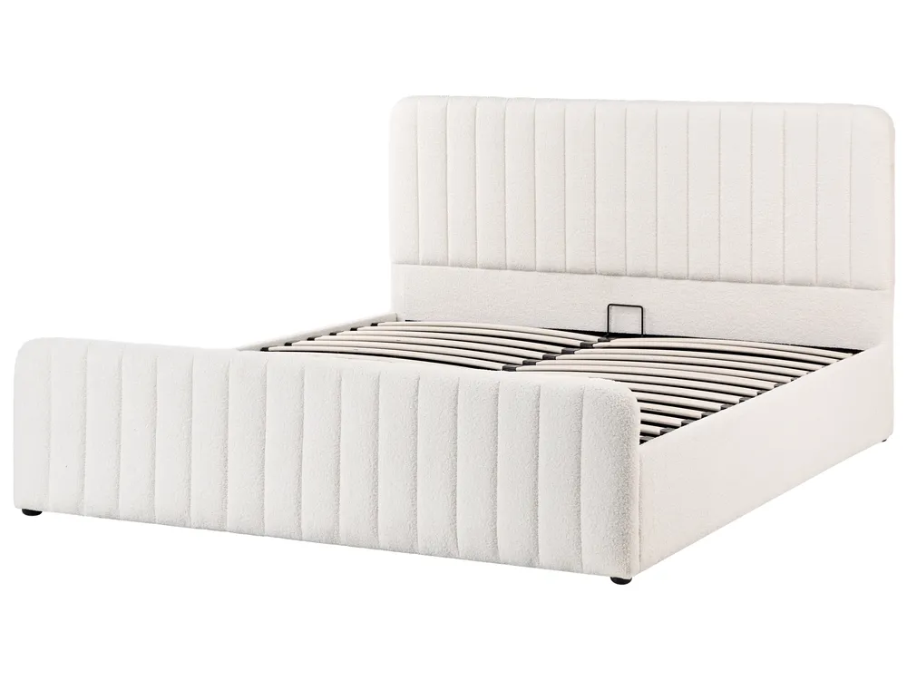Bett mit Stauraum LUNAN Bouclé Weiß 160 x 200 cm_1048352