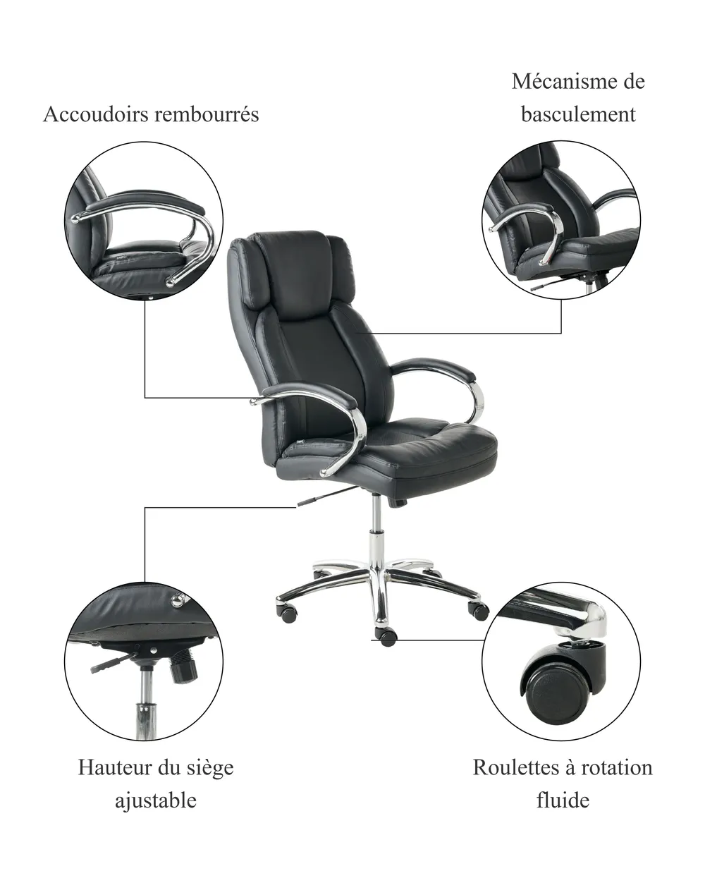 Fauteuil de bureau HONOR Cuir PU Noir_995371