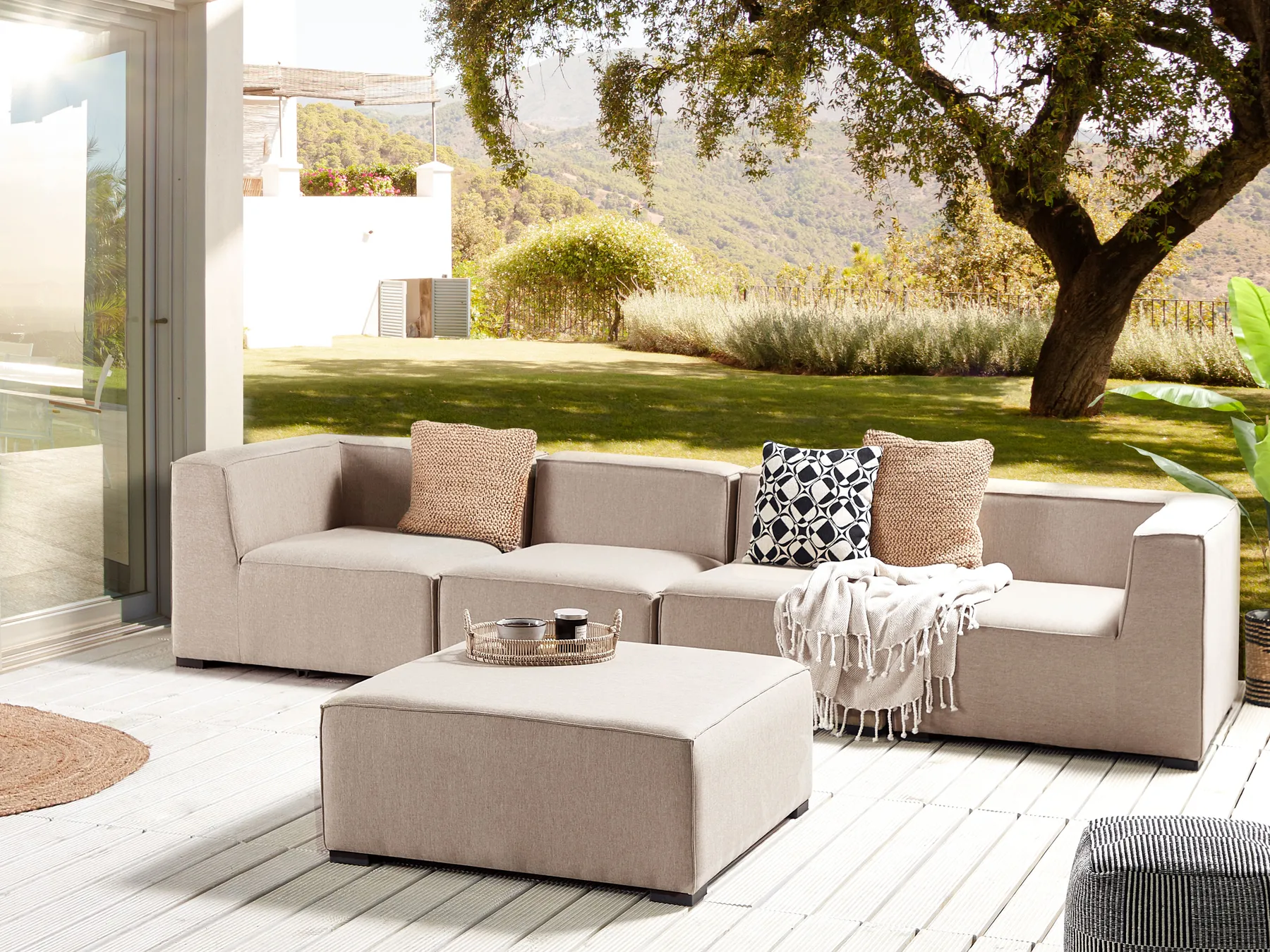 Gartensofa mit Ottomane 4-Sitzer AREZZO modular Beige_848088