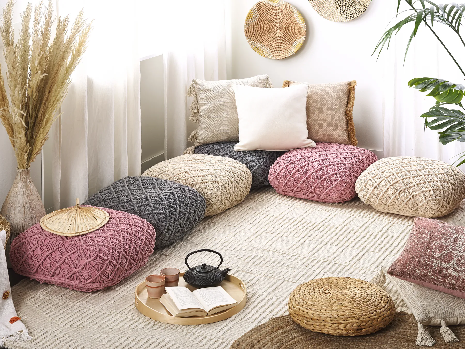 Pouf Makramee BERRECHID Baumwolle Beige_830760