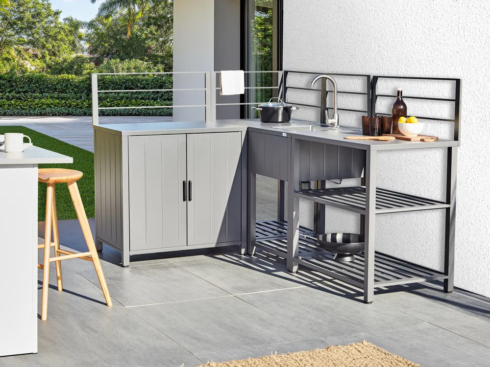 Outdoor-Küche 4er Set mit Spüle VIGGIANO Grau Metall