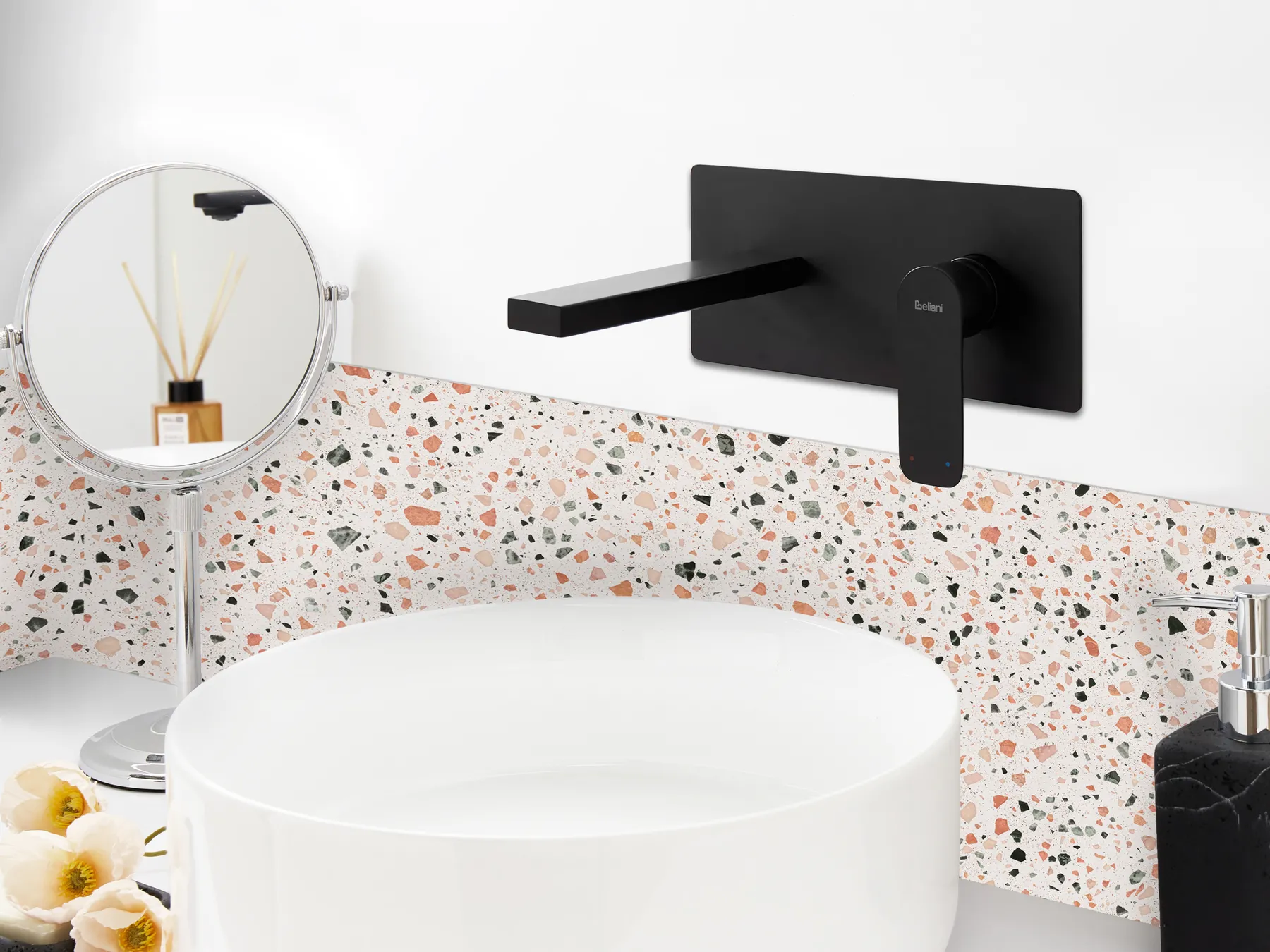 Wall Mounted Basin Mixer Tap DICHATO Brass Black_995773