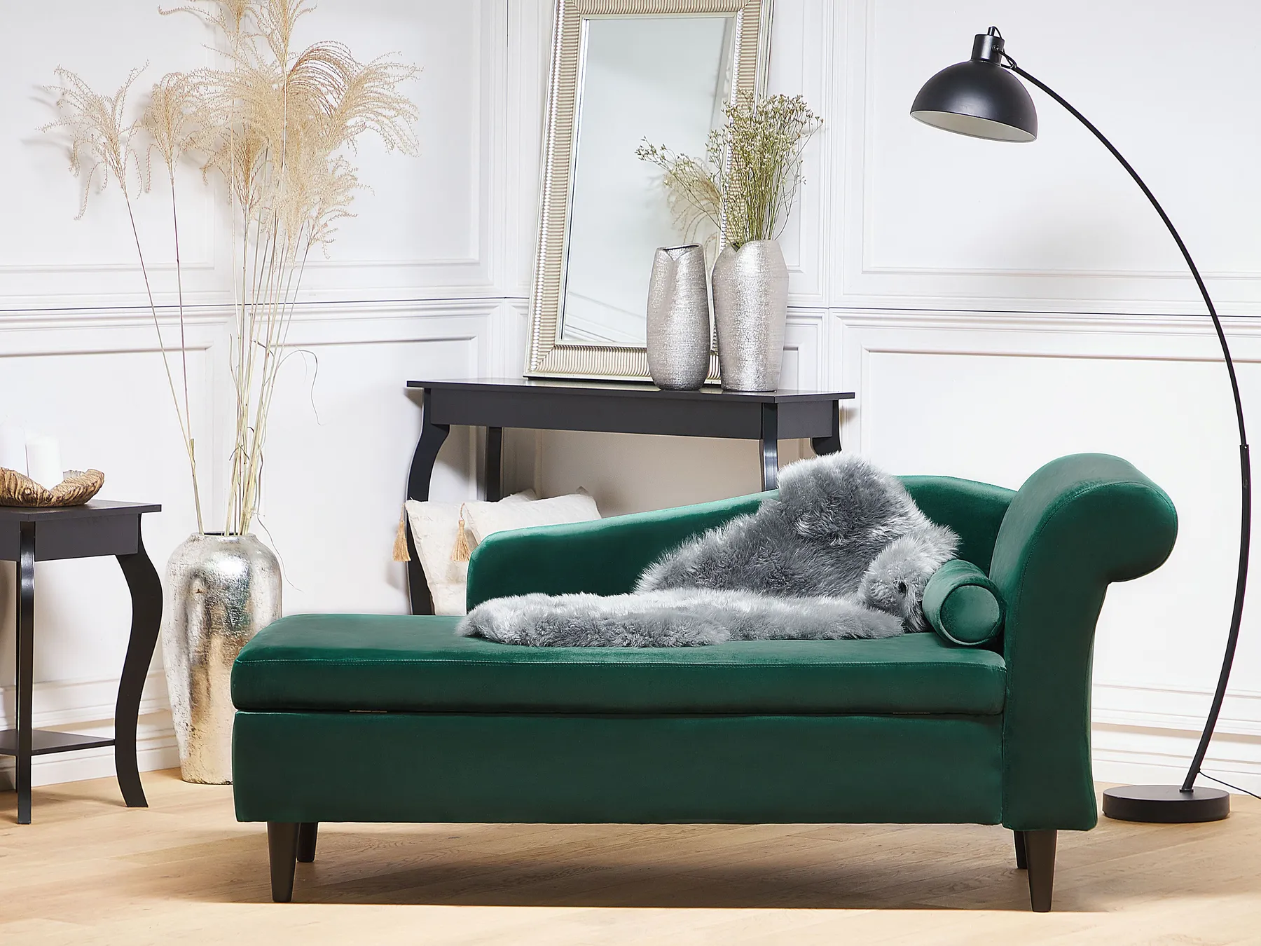 Right-Hand Chaise Longue LUIRO with Storage Velvet Dark Green_751446