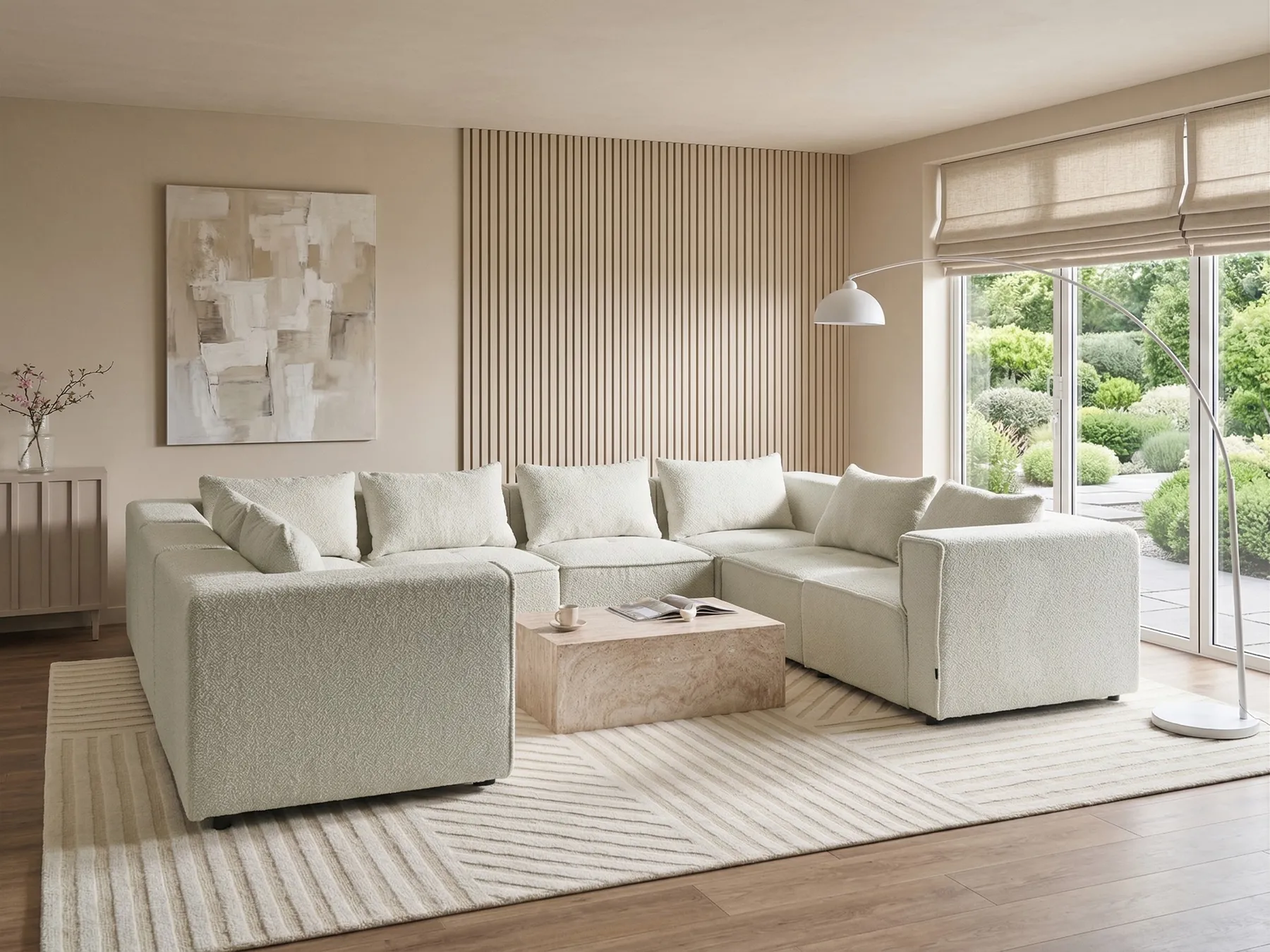 Modular U-Shape Sofa 8 Seater AXEBO Boucle Off-White_1075635