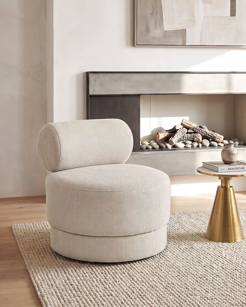Drehsessel KARVIA  Stoff Hellbeige