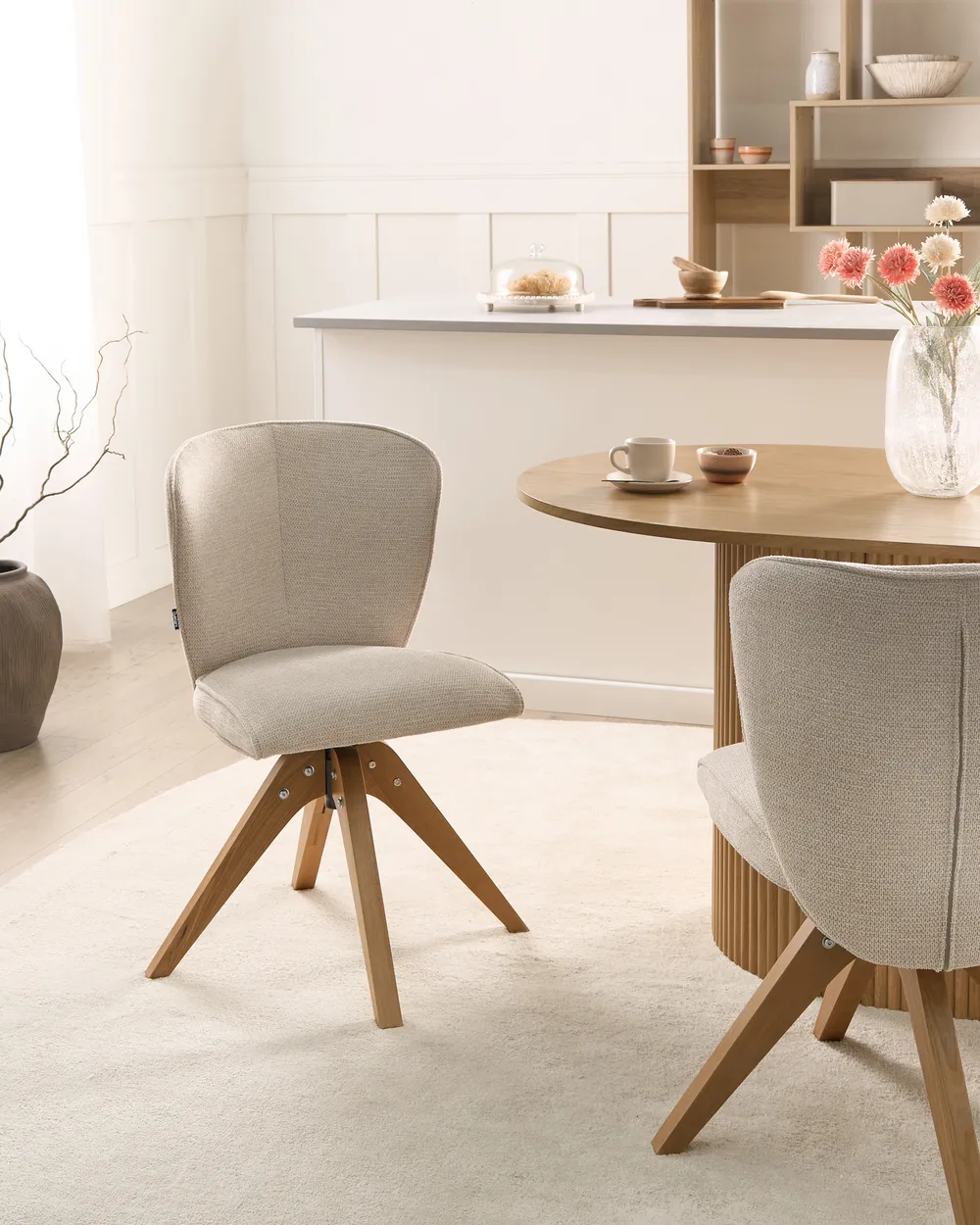 Esszimmerstuhl 2er Set drehbar COSO Stoff Hellbeige