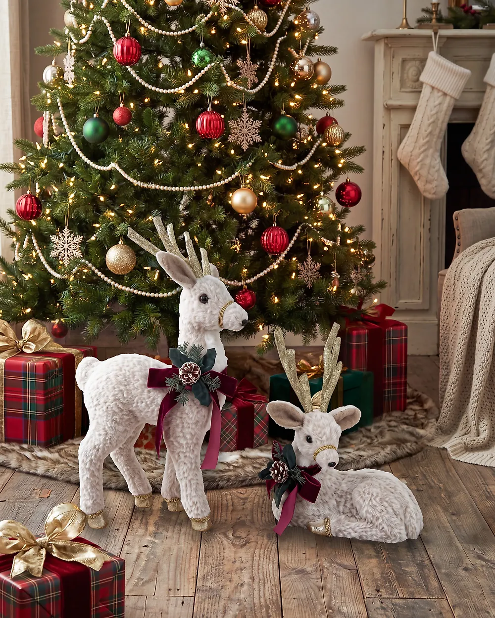 Weihnachtsdekoration 2er Set LAPINLAHTI 38/68 cm Rentier Weiß