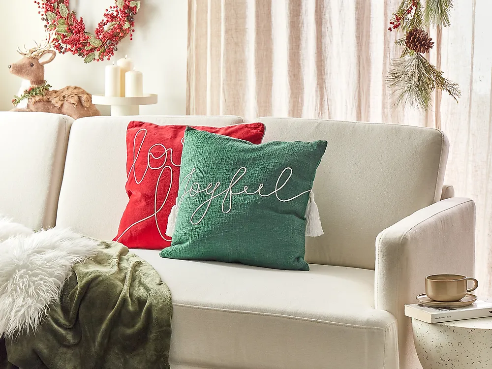 Throw Cushion ELETTARIA 45 x 45 cm Cotton Green Christmas Motif_1187900