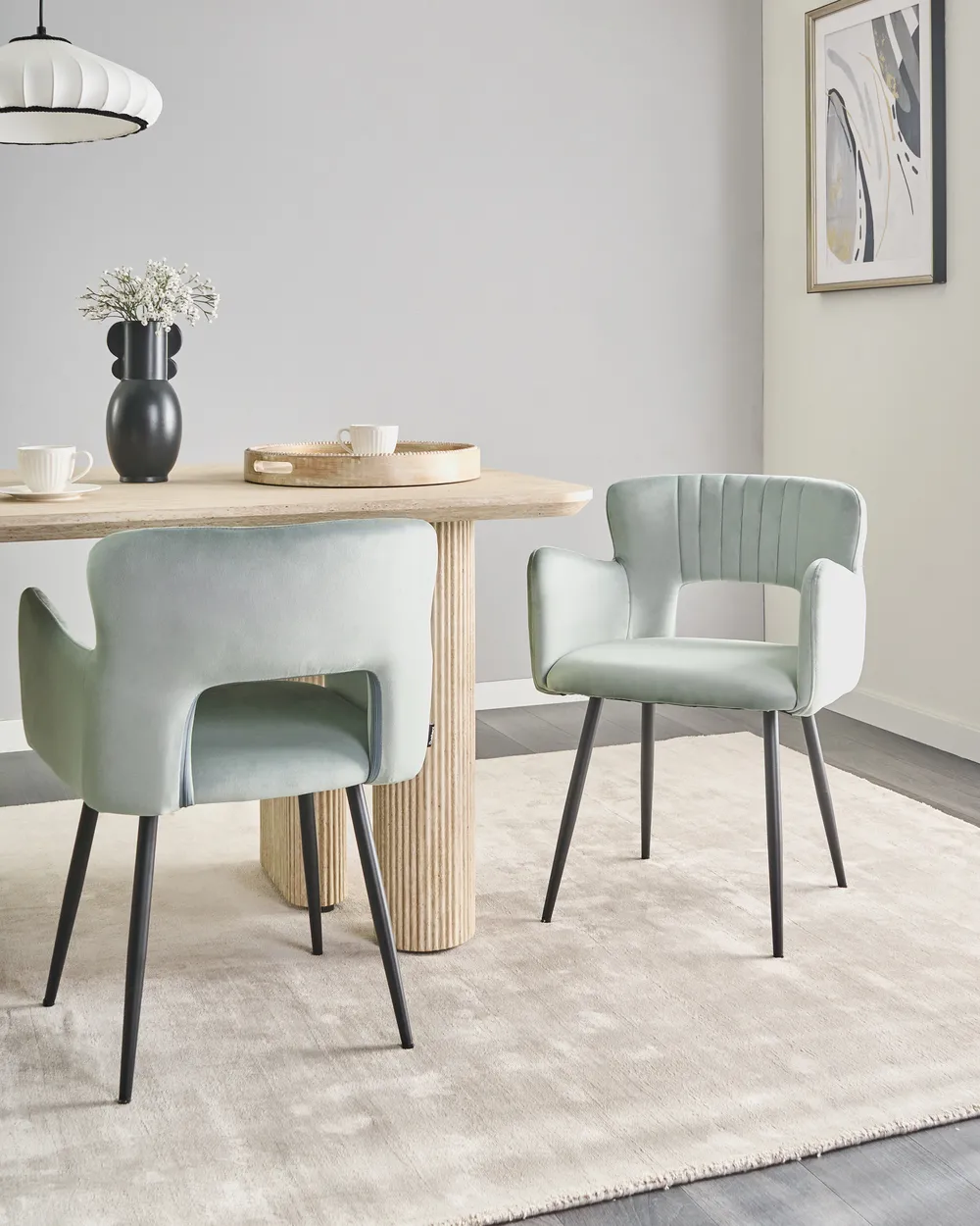 Esszimmerstuhl 2er Set SANILAC Samtstoff Hellblau