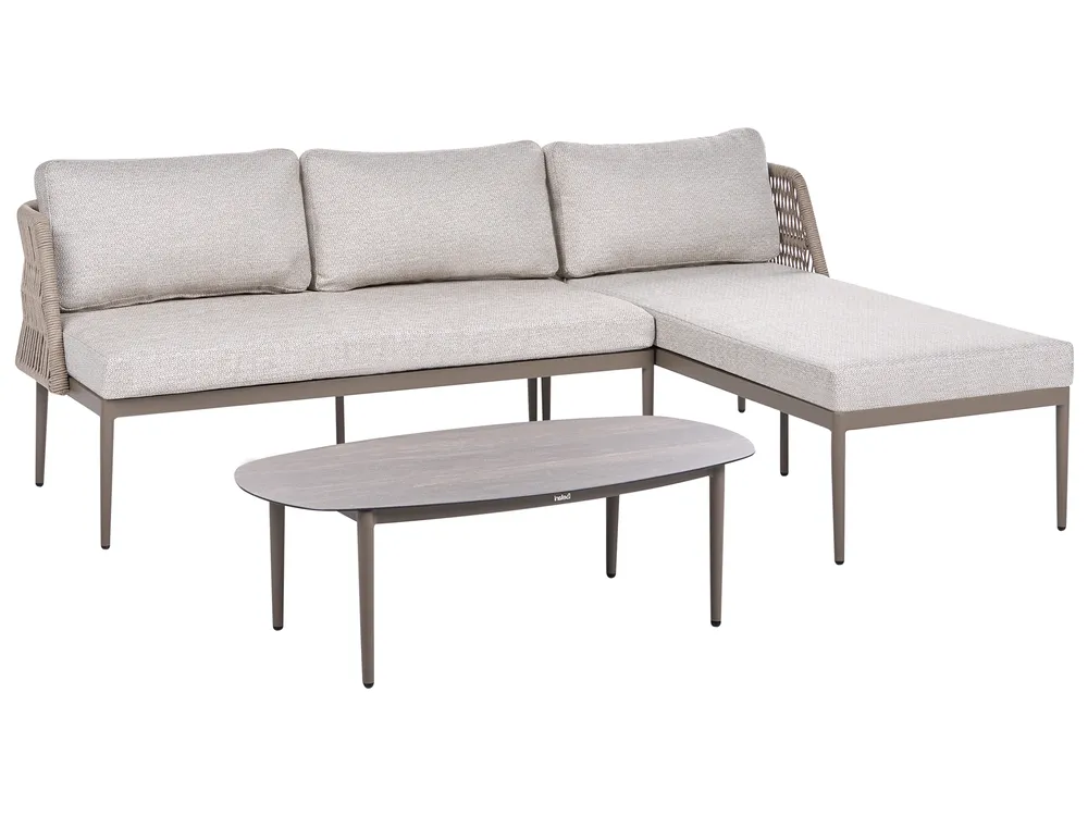 Garten Ecksofa mit Tisch 3-Sitzer LEFFE Metall Beige linksseitig_1045280