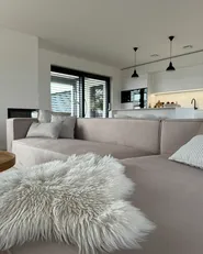 Ecksofa 3-Sitzer VERNON Samtstoff Beige linksseitig_978627