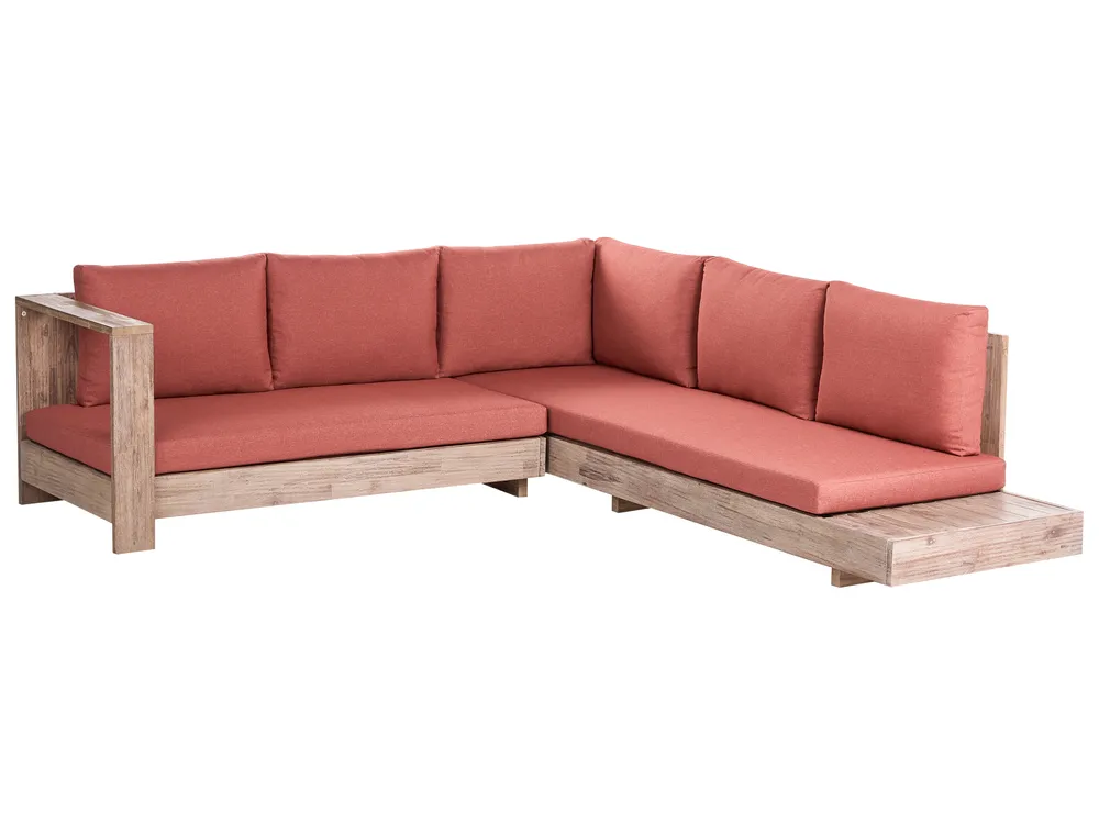 Garten Ecksofa 5-Sitzer MARETTIMO zertifiziertes Akazienholz Rot rechtsseitig