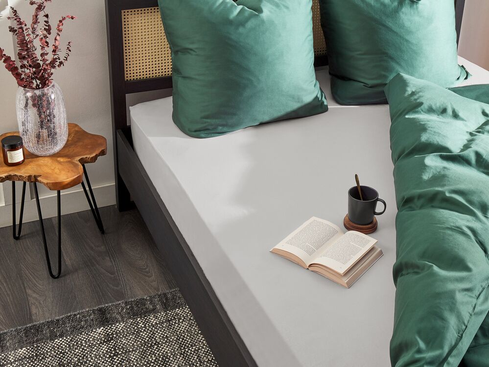 Fitted Sheet JANBU 140 x 200 cm Cotton Light Grey
