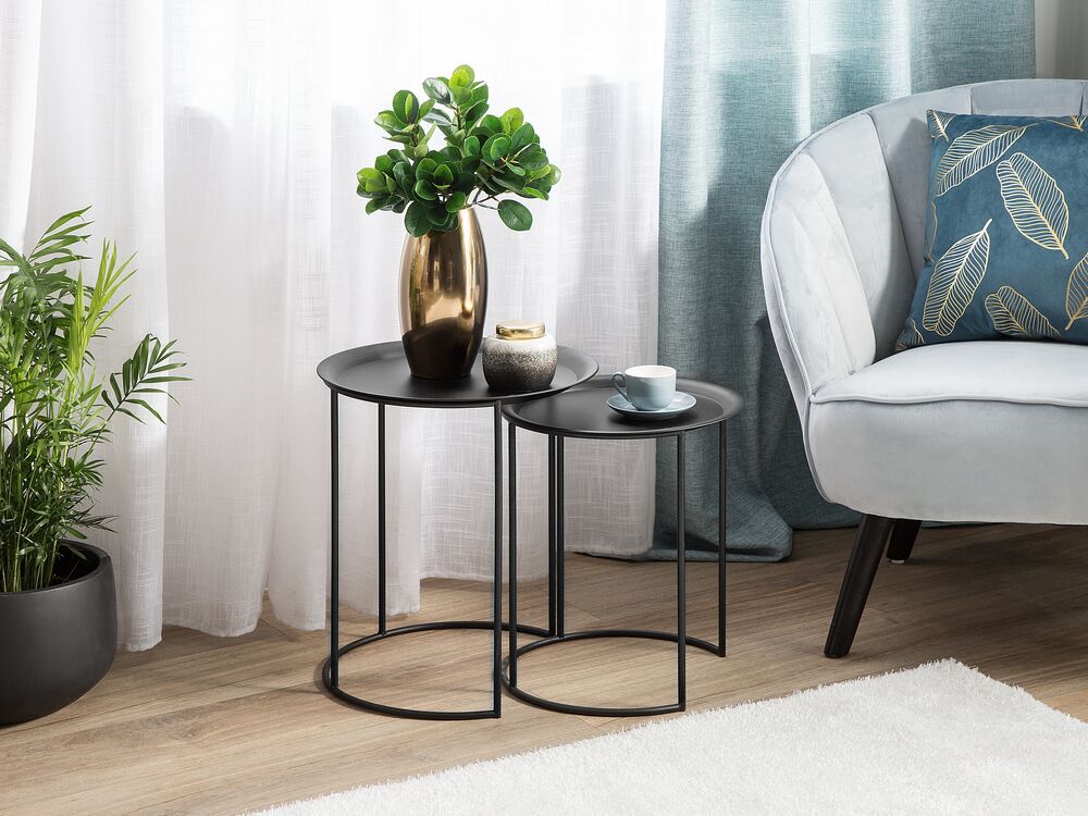 Set of 2 Side Tables TWINS Metal Black