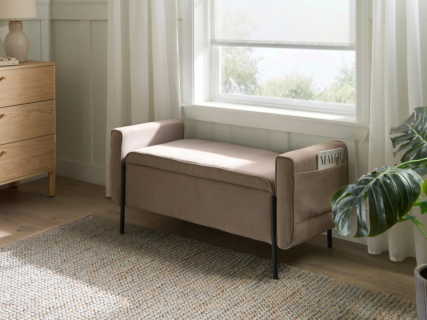 Polsterbank mit Stauraum LEWES Stoff Beige_1043689