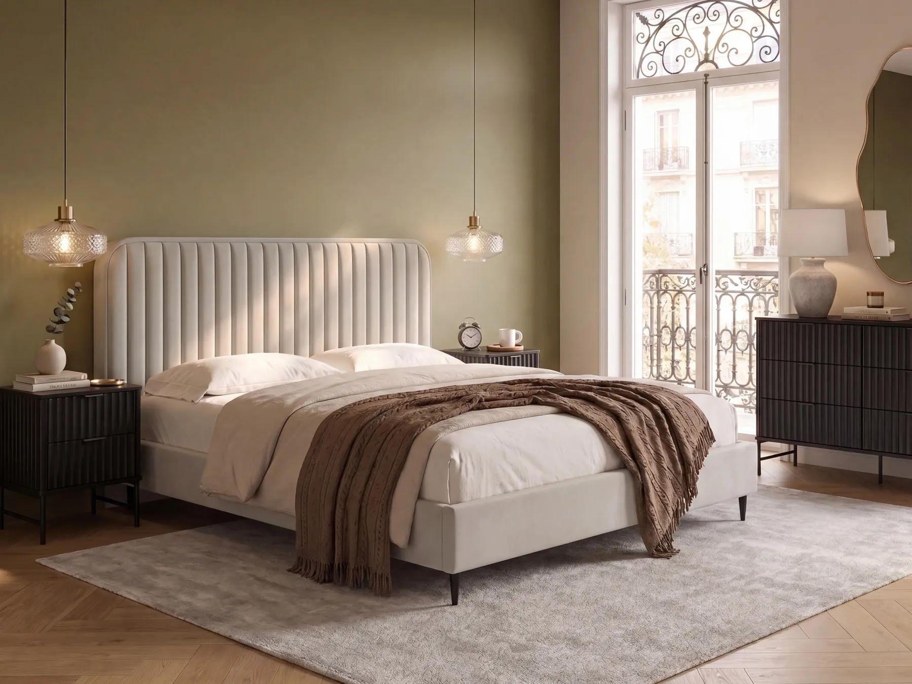 Bed Velvet BRIN 160 x 200 cm (EU King Size) Beige_941829