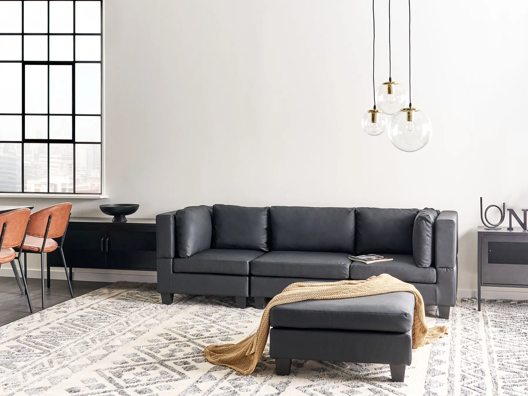 Modular Sofa 3 Seater UNSTAD Faux Leather Black_936300