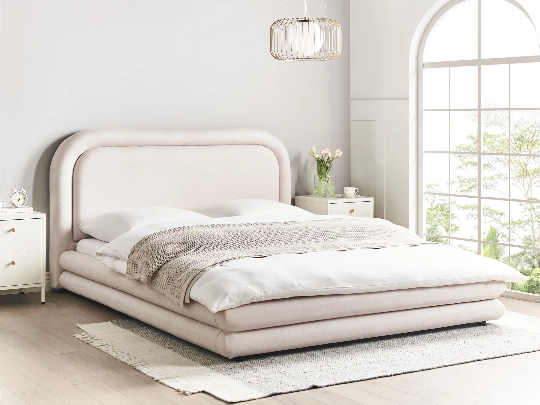 Waterbed Faux Linen LAVARDENS 160 x 200 cm (EU King Size) Light Beige_971040