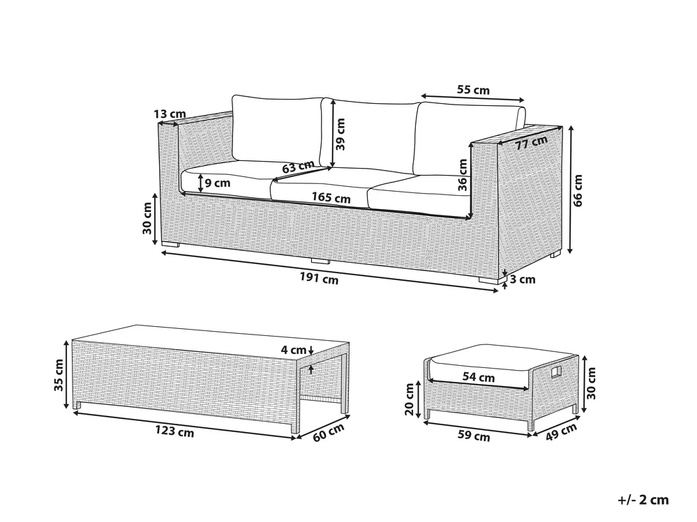 Lounge Set mit Tisch 5-Sitzer BELLUNO Polyrattan Braun_791788