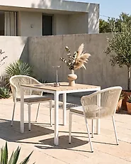 Set of 2 Garden Chairs with Cushions PARANEA Metal Off-White_1179672