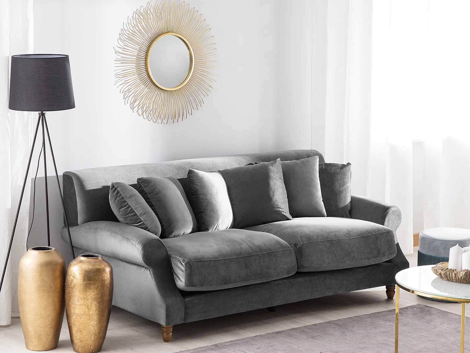 Sofa 2 Seater EIKE Velvet Grey_733473